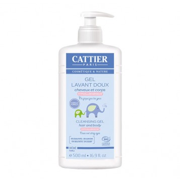 Cattier Gel Lavant Doux BIO - 500 ml NOUVELLE FORMULE Cheveux et corps Ne pique pas les yeux Hypoallergénique Sans sulfate et sans savon 3283950919180