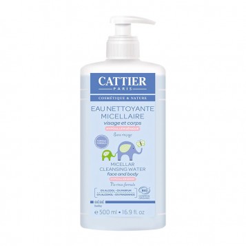 Cattier Eau Nettoyante Micellaire BIO - 500 ml NOUVELLE FORMULE Sans rinçage Visage et corps Hypoallergénique Sans alcool et sans parfum 3283950919234