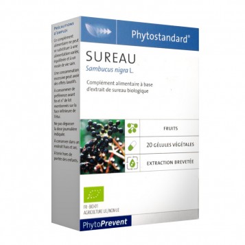 Pileje Phytostandard - Sureau - 20 Gélules Végétales Sambucus nigra L. A base d'extrait de sureau biologique