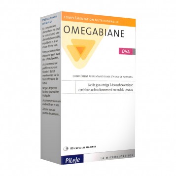 Pileje Omegabiane DHA - 80 Capsules  L'acide gras oméga 3 docosahexaénoïque contribue au fonctionnement normal du cerveau 3401599197046