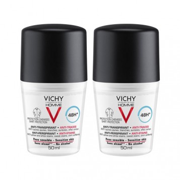 Vichy Homme Déodorant Anti-Transpirant 48H Anti-Traces - Roll-On - DUO 3433425221649