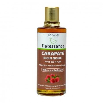 Léa Nature Natessance - Carapate - Ricin Noire Huile 100% Pure - 100 ml Nourrit et renforce les cheveux Riche en polyphénols Cheveux secs à très secs, crépus, frisés ou défrisés 3517360013542