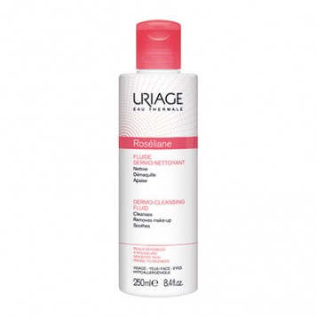 Uriage Roséliane - Fluide Dermo-Nettoyant - 250 ml Nettoie, démaquille et apaise Visage et yeux Peaux sujettes aux rougeurs 3661434003431