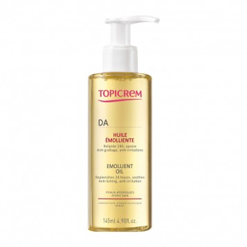 Topicrem DA - Huile Emolliente - 145 ml 2x plus concentrée Relipide 24h Apaise, anti-grattage, anti-irritations Peaux atopiques 3700281702958