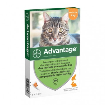 Advantage 80 Solution Antipuce Pour Chat et Lapin moins de 4kg - 6 Pipettes 4007221036623