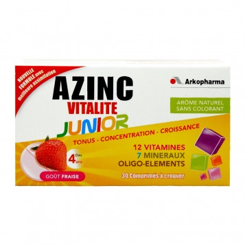 Arkopharma Azinc - Vitalité Junior - Goût Fraise - 30 Comprimés à Croquer Dès 4 ans NOUVELLE FORMULE Meilleure assimilation Tonus, concentration et croissance 3401560154733