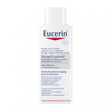 Eucerin AtopiControl - Émollient Corps Clamant 12% OMEGA 250 ml Hydrate les peaux très sèches et atopiques sujettes aux rougeurs Apaise les sensations de démangeaison Soin d'entretien Convient aux nourrissons 12% OMEGA + Licochalcone A Sans parfum & sans 