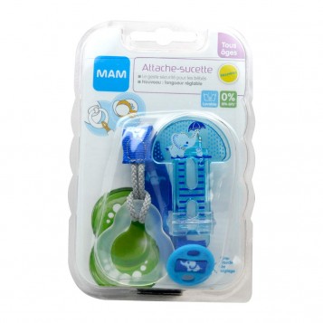 Mam Attache Sucette - Bleu Éléphant Tous âges Longueur réglable Lavable 0%  BPA 9001616676949