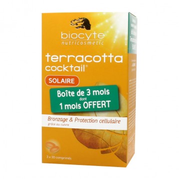 Biocyte Terracotta Cocktail Solaire 90 Comprimés  Bronzage & protection cellulaire grâce au cuivre