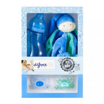 Difrax Set Cadeau Bébé Garçon 1 biberon S-Natural 170 ml 1 doudou 1 Sucette 0-6 mois Natural 1 Sucette 0-6 mois Dental