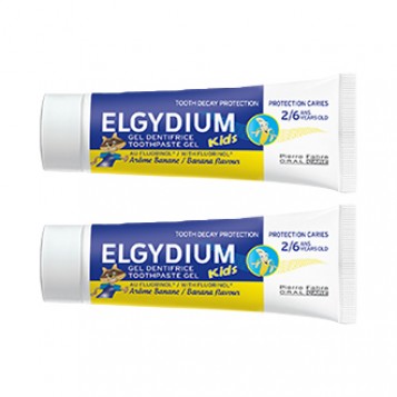 Elgydium Dentifrice Protection Caries Kids 50 ml Arôme Banane Lot de 2 hygiène dentaire de 2 à 6 ans