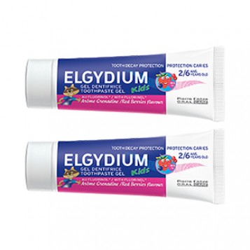 Elgydium Dentifrice Protection Caries Kids 50 ml Arôme Grenadine Lot de 2 hygiène dentaire de 2 à 6 ans