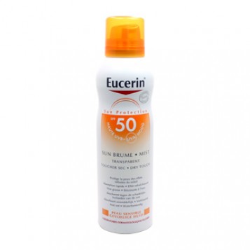 eucerin sun brume SPF50 transparent toucher sec 200 ml, pour peau sensible, non grasse et résistante à l'eau