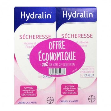 Hydralin Sècheresse DUO soit 2 x 200 ml HYDRALIN SOYEUX devient HYDRALIN SECHERESSE Hydrate et préserve l'équilibre intime 3401325755786