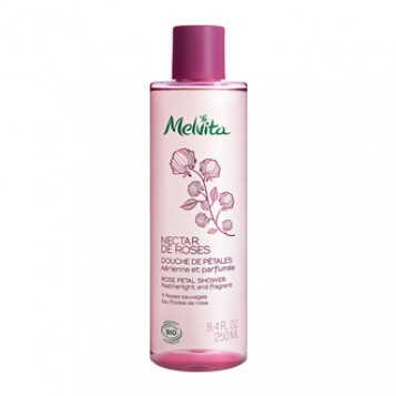 Melvita Nectar de Roses - Douche de Pétales 250 ml Gel douche BIO aux 3 roses sauvages Aérienne et parfumée Sans savon