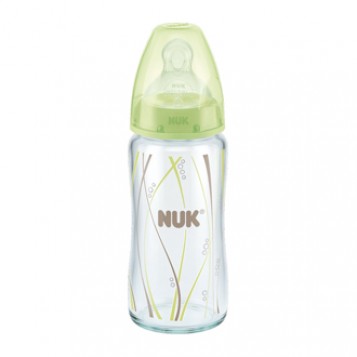 Nuk Biberon First Choice + Verre Taille 1 (0 à 6 mois) 240 ml Transparent Biberon premier âge col large Sans BPA Tétine physiologique anti-colique