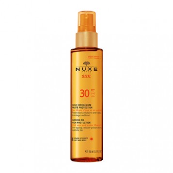 Nuxe Sun Huile Bronzante Visage et Corps SPF 30 150 ml votre soin solaire bronzage sublime et protection cellulaire anti-âge