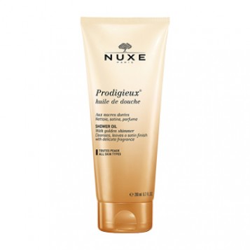 nuxe prodigieuse huile de douche 200 ml aux nacres dorées, nettoie, satine, parfume, pour toutes les peaux