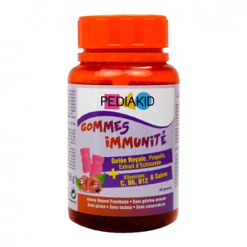 Pédiakid Gommes Immunité - 60 Gommes A partir de 3 ans Gelée royale, propolis, extrait d'Echinacée Vitamines C, B6, B12 et cuivre