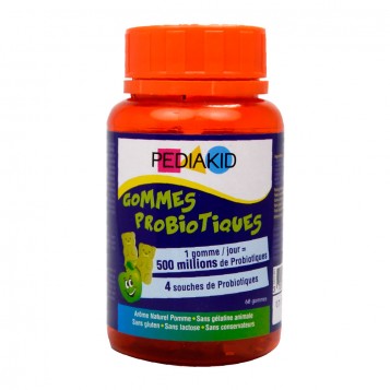 Pédiakid Gommes Probiotiques - 60 Gommes 1 gomme / jour = 500 millions de probiotiques 4 souches de probiotiques A partir de 3 ans 3700225602344