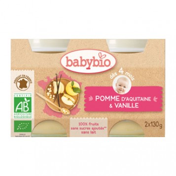 Babybio Petits Pots 100% Fruits BIO Saveur Pomme d'Aquitaine & Vanille x2
