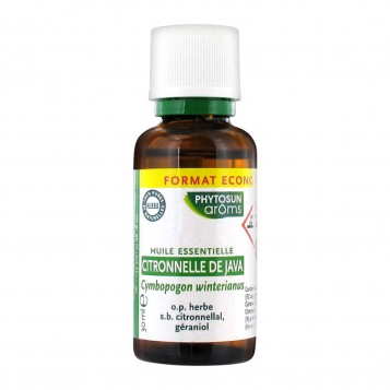 Phytosun Aroms Huile Essentielle Citronnelle de Java 30 ml FORMAT ÉCONOMIQUE Cymbopogon winterianus 100% HEBBD Diffusion