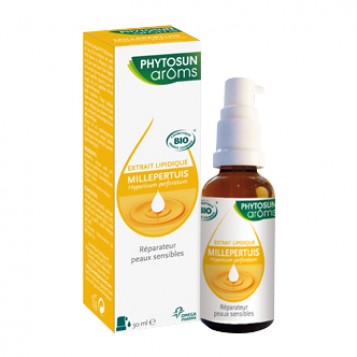 Phytosun Aroms Extrait Lipidique Millepertuis BIO - 50 ml Hypericum perforatum Réparateur Haute tolérance Apaisant & nourrissant Peau réactive, sensibilisée