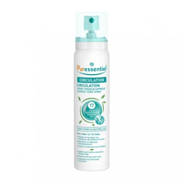 Puressentiel Circulation - Spray Tonique Express aux 17 Huiles Essentielles 100 ml Allège et soulage les sensation de jambes lourdes Rafraîchit et délasse immédiatement Tonifie et stimule la circulation 
