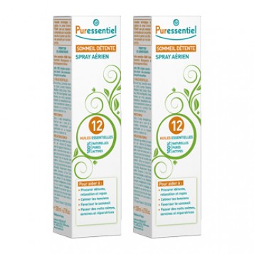Sommeil Détente Spray Aérien aux 12 Huiles Essentielles 75 ml Lot de 2 Procure détente, relaxation et repos Calme les tensions Favorise le sommeil Passer des nuits calmes, sereines et réparatrices