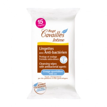 Rogé Cavaillès Intime - Lingettes Avec Anti-Bactérien - 15 Lingettes Usage quotidien Convient aux enfants Protège et soulage Formule extra-douce Jetable dans les toilettes Format nomade