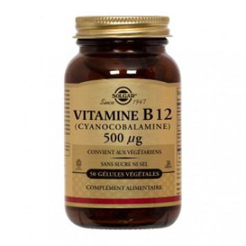 Solgar Vitamine B12 500µg 50 Gélules Cyanocobalamine Convient au végétariens Gélules végétales