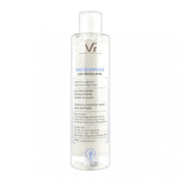 SVR Physiopure - Eau Micellaire Eau Nettoyante Démaquillante Pureté Douceur 200 ml Peaux Sensibles Sans rinçage Tous maquillages même waterproof Visage, yeux et lèvres Sans alcool, sans savon et sans paraben