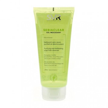 SVR Sebiaclear - Gel Moussant 200 ml Nettoyant sans savon purifiant et désincrustant Peaux grasses et sensibles Sans paraben