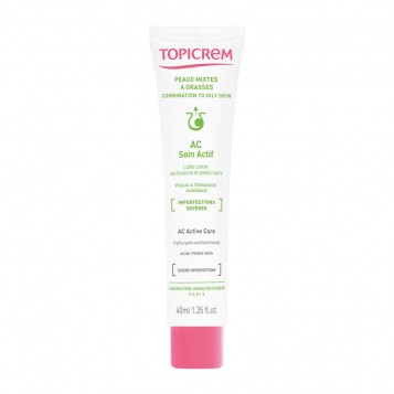 Topicrem AC - Soin Actif - 40 ml Lutte contre les boutons et points noirs Peaux à tendance acnéique Imperfections sévères