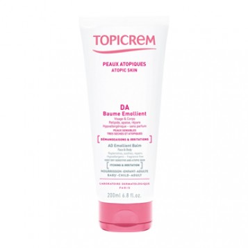 Topicrem DA Baume Emollient 200 ml Visage et corps Relipide, apaise et répare Hypoallergénique et sans parfum Peaux sensibles très sèches et atopiques Nourrisson, enfant et adulte