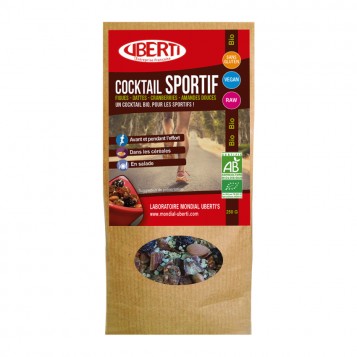 Uberti's Cocktail Sportif BIO - 250gr Figues, dattes, cranberries et amandes douces Un cocktail bio, pour les sportifs ! Sans gluten Convient aux végétariens