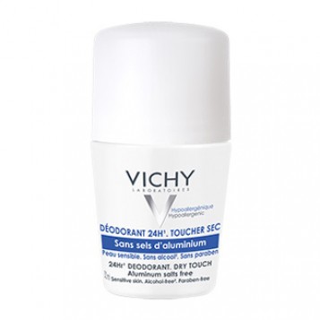 Vichy Déodorant 24H Toucher Sec Roll-on 50 ml Sans sels d'aluminium Pour peau sensible Sans alcool et sans paraben
