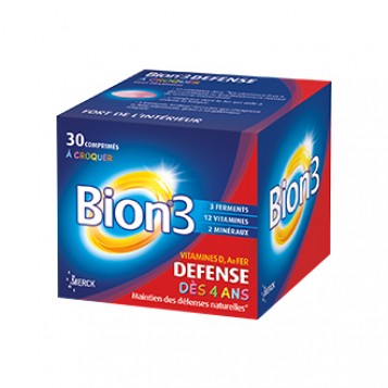 Bion 3 Défense Dès 4 Ans 30 Comprimés à Croquer Vitamines D, A et Fer Maintien des défenses naturelles