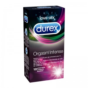 Durex Orgasm' Intense - 10 Préservatifs Perlé et nervuré avec gel stimulant pour le plaisir féminin Latex 3059948001478