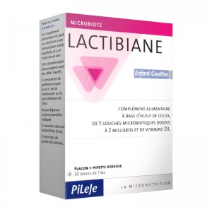 Pileje Lactibiane Enfant Gouttes 30 Doses de 1 ml Complément alimentaire à base d’huile de colza, de 5 souches microbiotiques dosées à 2 milliards et de vitamine D3 3401528537646