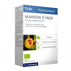 Pileje Phytostandard - Marron d'Inde - 20 Gélules Végétales Aesculus hippocastanum L. A base d'extrait de marron d'inde biologique