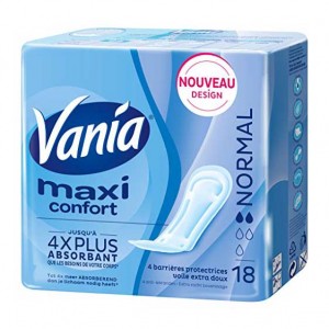 Vania Vania Maxi Confort Normal - 18 Serviettes Jusqu'à 4x plus absorbant 4 barrières protectrices Voile extra doux 3574661140988