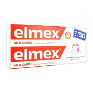 Elmex Anti-Caries - Dentifrice - DUO 2 x 75 ml Au fluorure d'amines Olafluor Reminéralise et aide à protéger contre les caries 4007965507335