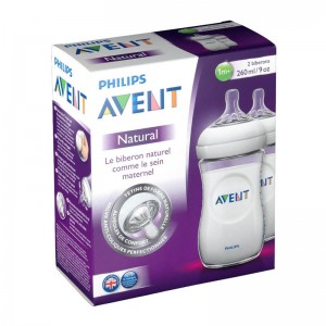 Avent Biberons Natural - 260 ml - DUO 2 biberons 260 ml Natural 1 mois + Verre pur et résistant Nouveau système anti-coliques perfectionné 0% BPA 8710103561958