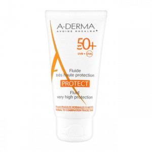 Aderma Protect - Fluide Très Haute Protection SPF 50+ 40 ml Pour peaux fragiles normales à mixtes Non collant Résistant à l'eau Sans traces blanches Sans paraben