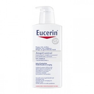 Eucerin AtopiControl - Émollient Corps Calmant 12% OMEGA 400 ml Hydrate les peaux très sèches et atopiques sujettes aux rougeurs Apaise les sensations de démangeaison Soin d'entretien Convient aux nourrissons 12% OMEGA + Licochalcone A Sans parfum & sans 