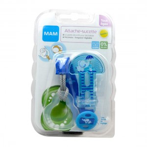 Mam Attache Sucette - Bleu Éléphant Tous âges Longueur réglable Lavable 0% BPA 9001616676949