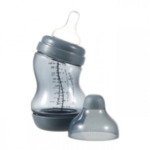 Difrax Biberon S - Wide Gris 200 ml Réduit les risques de crampes intestinales, de renvois et de vomissements Sans BPA