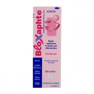 BloXaphte Gel Junior 10 ml à partir de 30 mois Goût bubble gum Réduit rapidement la douleur par effet barrière Ne pique pas Favorise la guérison de l'aphte