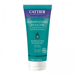 Cattier Shampooing Douche - 200 ml 0% savon pH physiologique A l'argile blanche et l'extrait de menthe